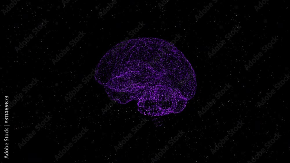 Peace of mind concept. Brain formed of abstract violet dot particles rotates in space. Peace of mind concept. Brain formed of abstract violet dot particles rotates in space.