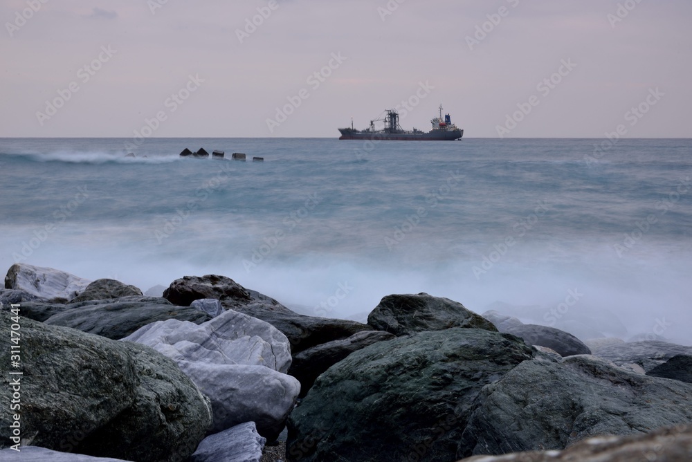 Long exposure rocky seaside scenery in Hualien, Taiwan.