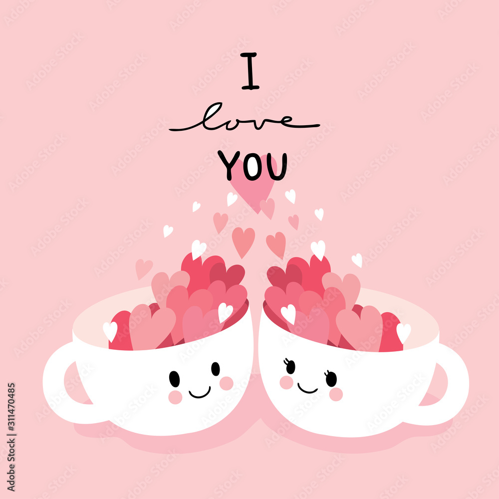 Cup of Tea Full Cup in View Valentines Day Pastel Cartoon Kawaii · Creative  Fabrica