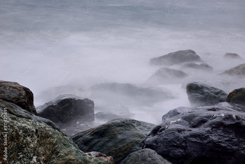 Fototapeta premium Long exposure rocky seaside scenery in Hualien, Taiwan.