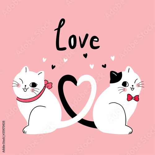 Cartoon cute Valentines day couple  cats vector.