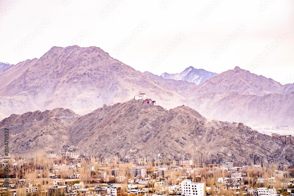Beautiful Mountains and View of Leh Ladakh Buddhist Monastery, Popular Place to See in Leh-Ladakh India.