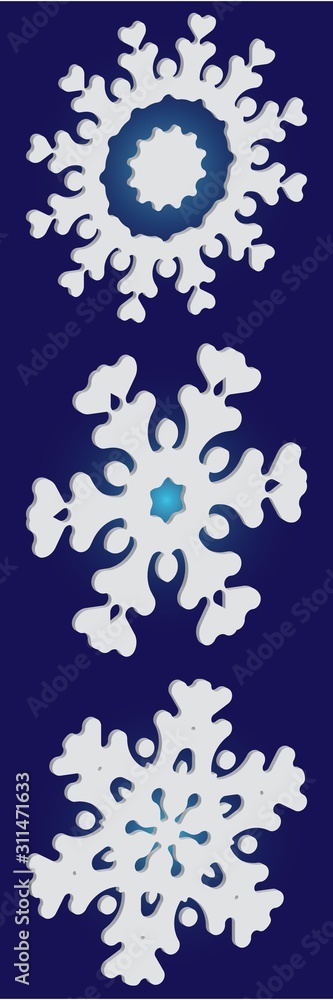Kit of isolated silhouettes of snowflakes on blue background. Kit of isolated silhouettes of snowflakes on blue background.