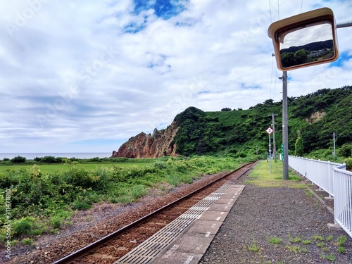 Sea view of the Gono Line in Aomori, Japan photo
