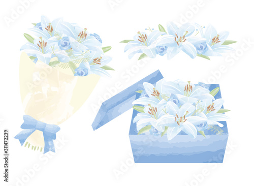 ユリ　バラ　花束　ギフト　イラストセット