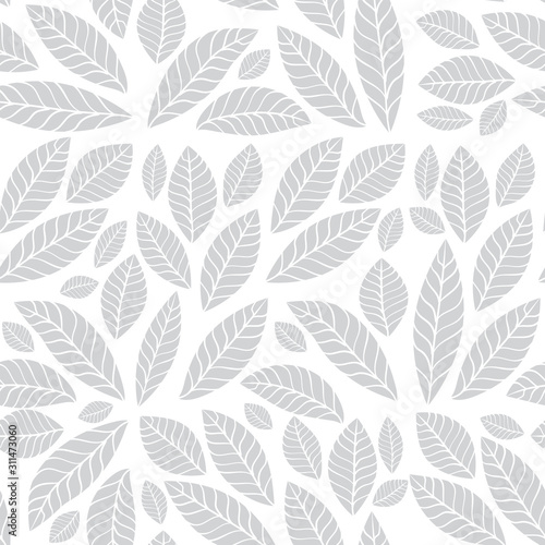 Seamless pattern of gray leaves. Use for textile, paper, gift cards and banner.