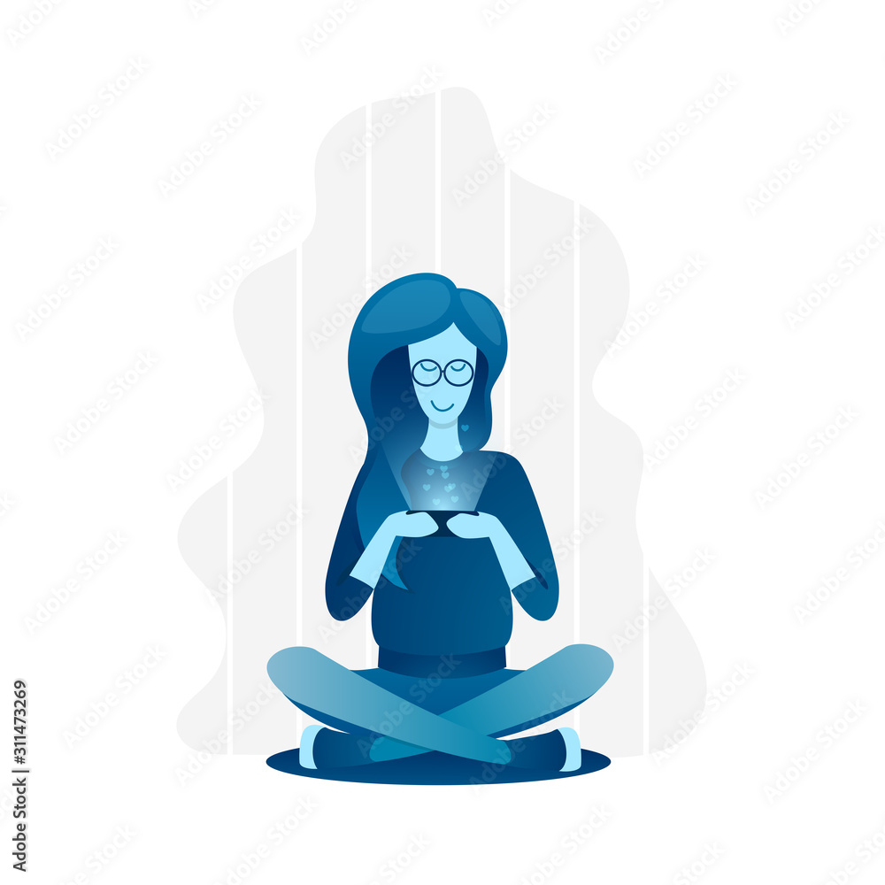 Woman sitting on the floor and using smartphone Woman sitting on the floor and using smartphone
