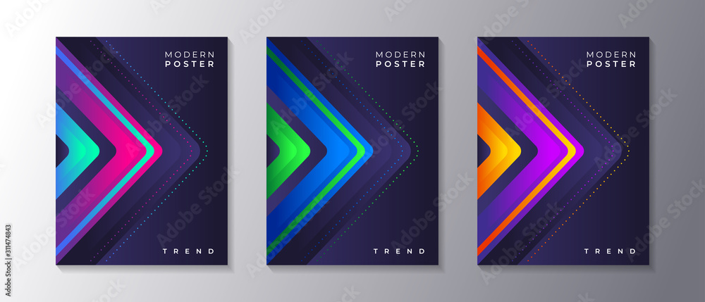 Covers templates set with trendy glow gradient neon, applicable for poster, flyer, banner, magazine, etc