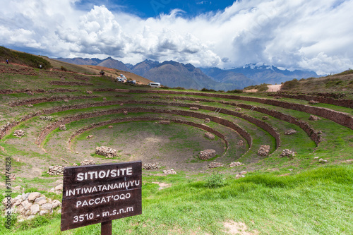 Inca agricultural terraces, mostly round, Moray, near the city Cusco and Maras. Peru.  photo