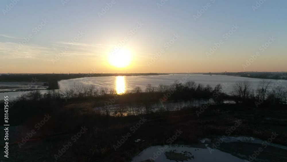Aerial View of Sunset on the Delaware River Philadelphia, Pennsylvania Aerial View of Sunset on the Delaware River Philadelphia, Pennsylvania