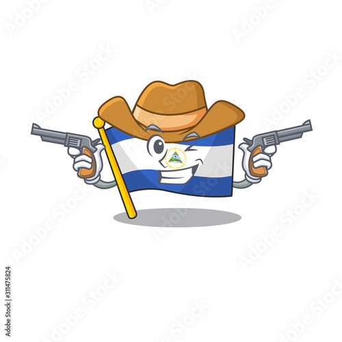 Flag nicaragua Scroll mascot performed as a Cowboy with guns