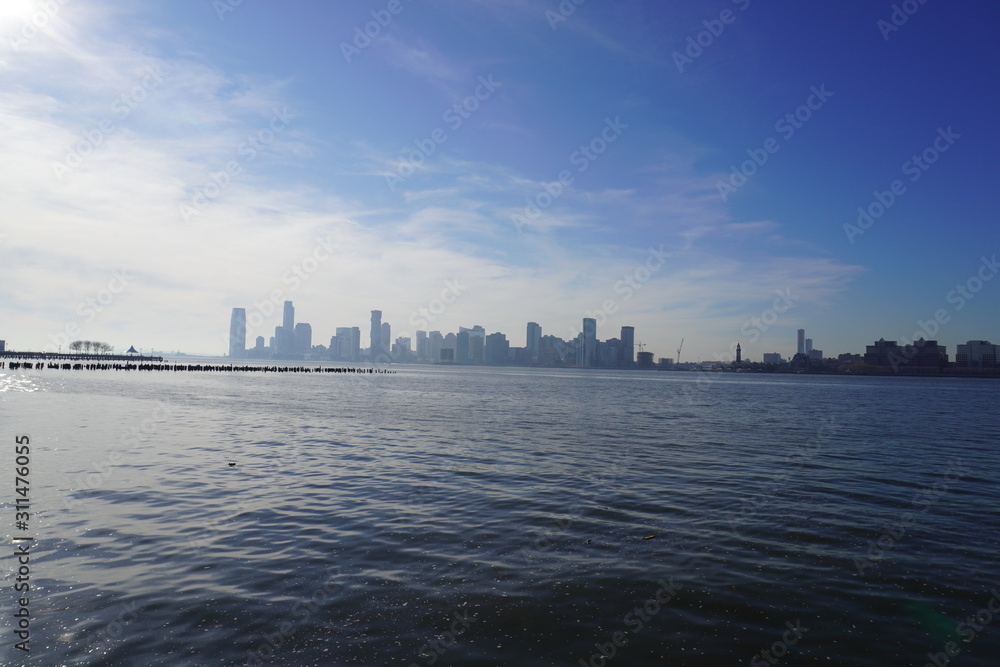 skyline at sunset new york city hundson river skyline at sunset new york city hundson river