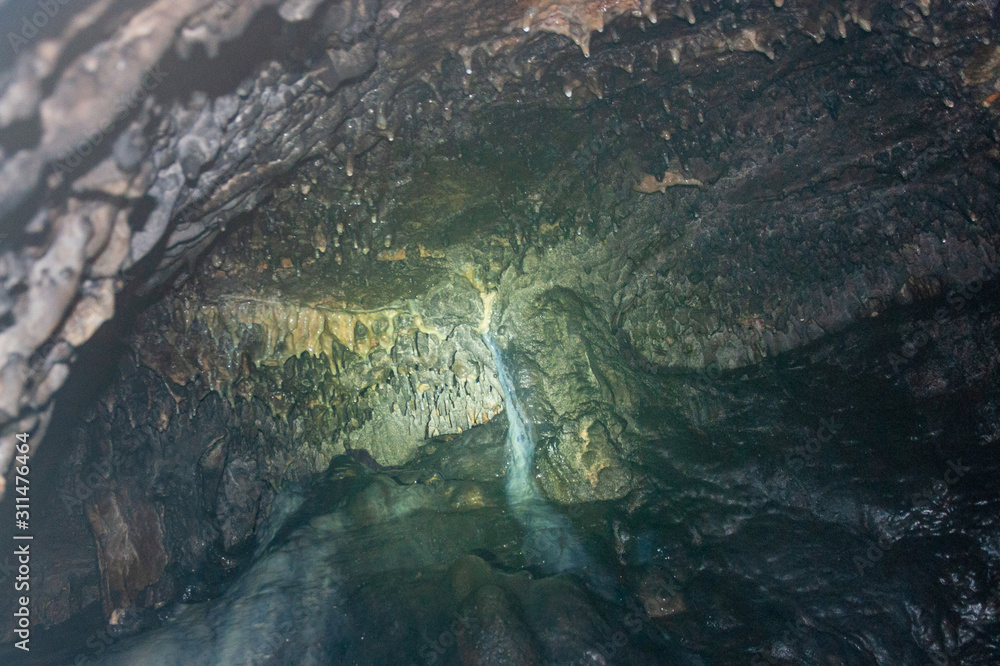 View deep into the underground cave while travelling