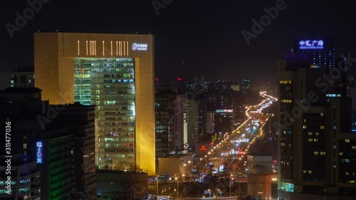 Wallpaper Mural Beijing night aerial cityscape panorama with road traffic China timelapse pan up Torontodigital.ca