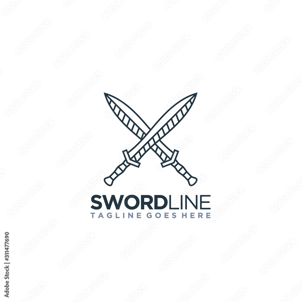 Line art Sword Cleaver Crossed Logo design inspiration