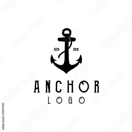 vintage hipster silhouette anchor logo design