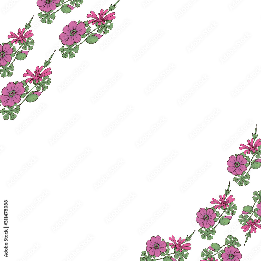 frame template from doodle flowers isolated on white background
