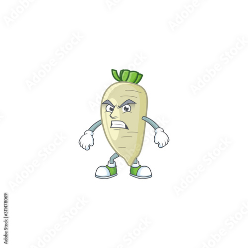 Picture of white radish cartoon character with angry face