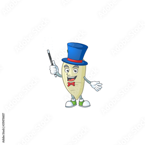 Cartoon character of white radish performance as a Magician