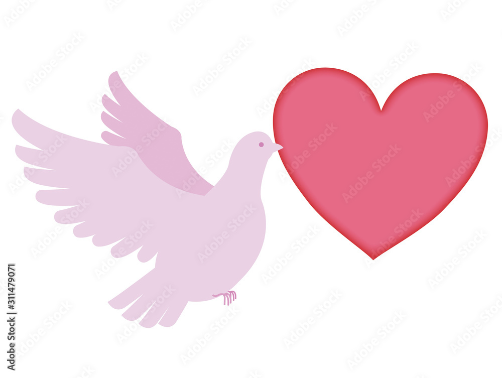 Obraz premium メッセージカードをくわえる鳩 イラスト