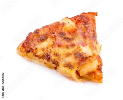 slice of fresh italian classic original Pepperoni Pizza an isolated on white background