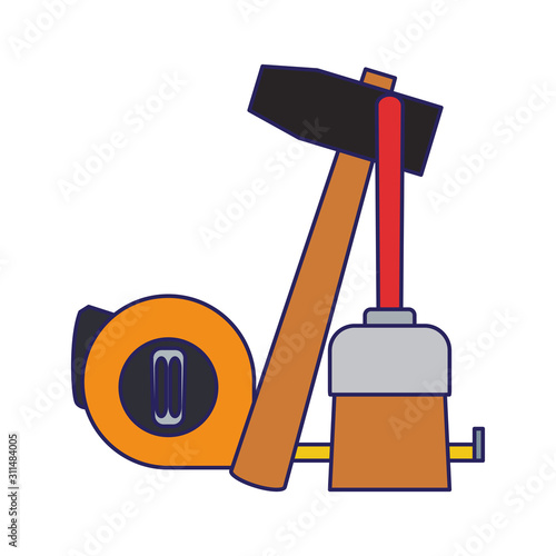 hammer with paitn brush and meter tape