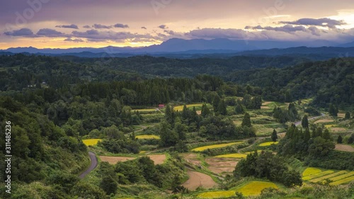 Time lapse of Hoshitoge rice terrace, known as the most beautiful terrace field in Japan located in Tokamachi town in Niigata prefecture, Japan photo