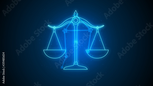 Libra zodiac constellation stars, dark sky blurred background, weigher