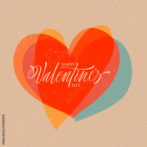 Beautiful vintage valentines day greetings card. Heart, texture, minimalism, warm colors