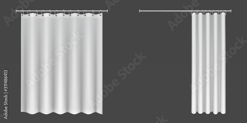 Tableau sur Toile White shower curtains isolated on dark background