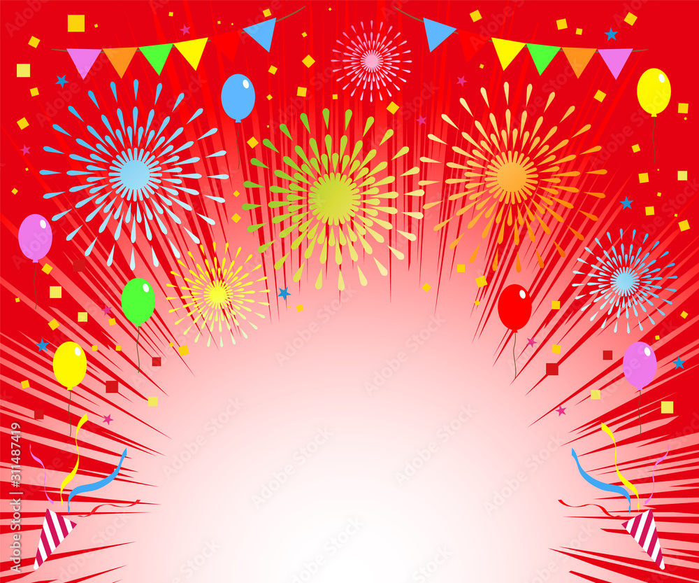 レクタングルサイズ 花火と紙吹雪のおめでたい背景素材 赤 Stock Vector Adobe Stock レクタングルサイズ 花火と紙吹雪のおめでたい背景素材 赤 Stock Vector Adobe Stock