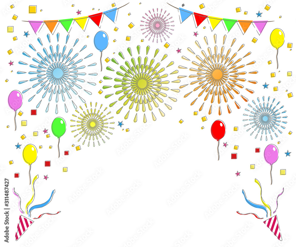 レクタングルサイズ アウトラインの花火と紙吹雪のおめでたい背景素材 Stock Vector Adobe Stock レクタングルサイズ アウトラインの花火と紙吹雪のおめでたい背景素材 Stock Vector Adobe Stock