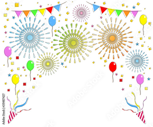 レクタングルサイズ アウトラインの花火と紙吹雪のおめでたい背景素材 Stock Vector Adobe Stock