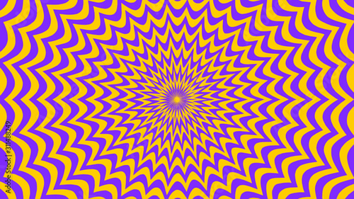 Vector - yellow and violet abstract sun background.Bursting pattern.illusion. 