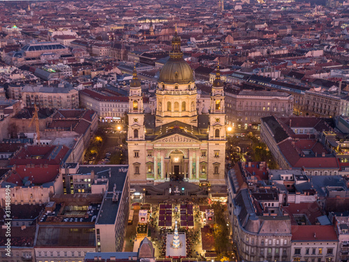 St. Stephen's Basilica in Budapest Hungary at night