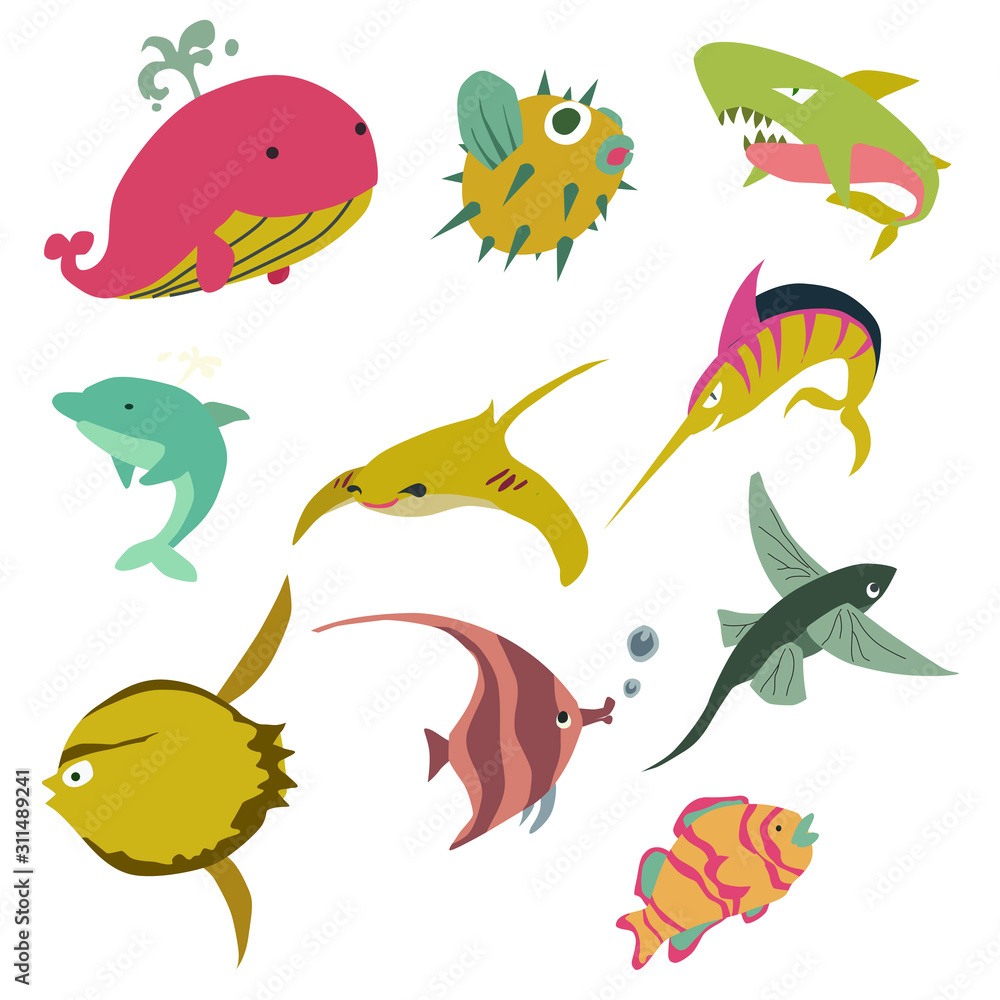 Naklejka premium Fish in Deep sea suitable for retro style or education
