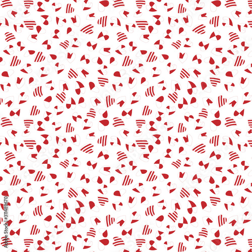 Memphis pattern for Happy Valentine's Day celebration with symbols in retro 80s, 90s memphis style