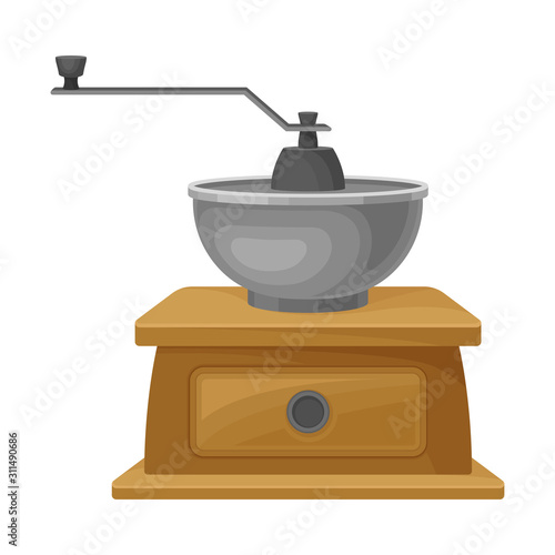 Manual Coffee Grinder with Wooden Case Vector Illustrated Item
