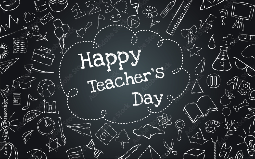 Happy Teacher's Day dash line vector on a black background