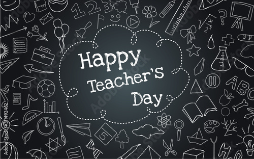 Happy Teacher's Day dash line vector on a black background