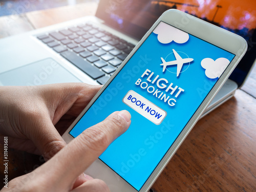 Flight booking online with smartphone.