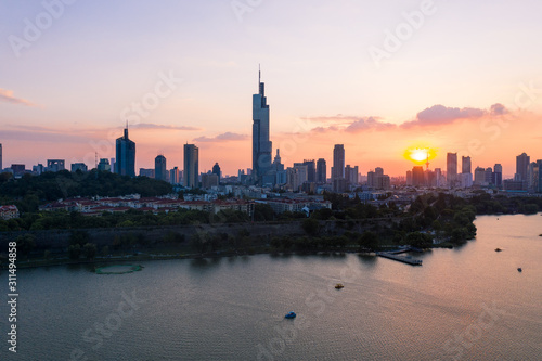 Skyline of Nanjing City at Sunset