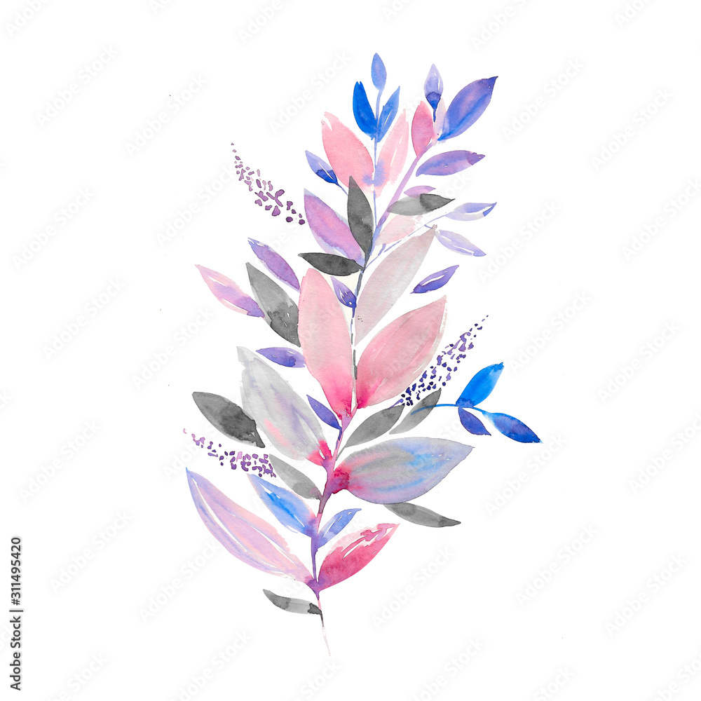  watercolor tropical leaf in Japanese style. Hand drawing for print, poster, background. 