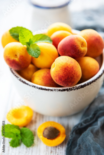 Fresh apricots on a table
