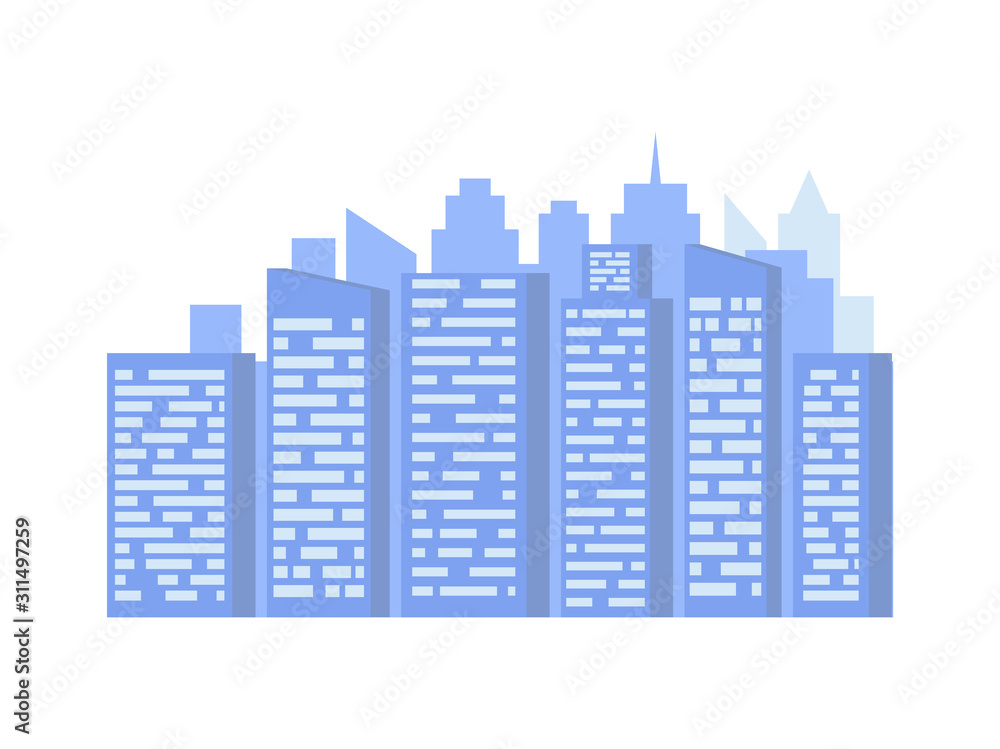 Skyscraper or high building with windows, dwelling decoration on white, geometric modern symbol, home or office with glass, exterior of house vector