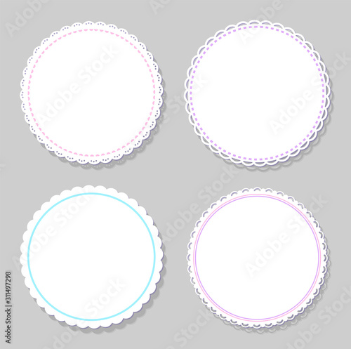 Round napkins with various edges isolated on grey background. Vector mockup of banner with spare place for text, circled border mockups, flat design templates