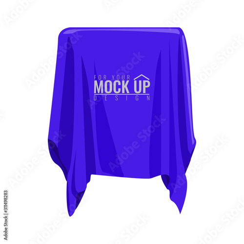 Blue silk cloth covered object for. Cartoon style hand drawn flat and solid color style vector illustration.