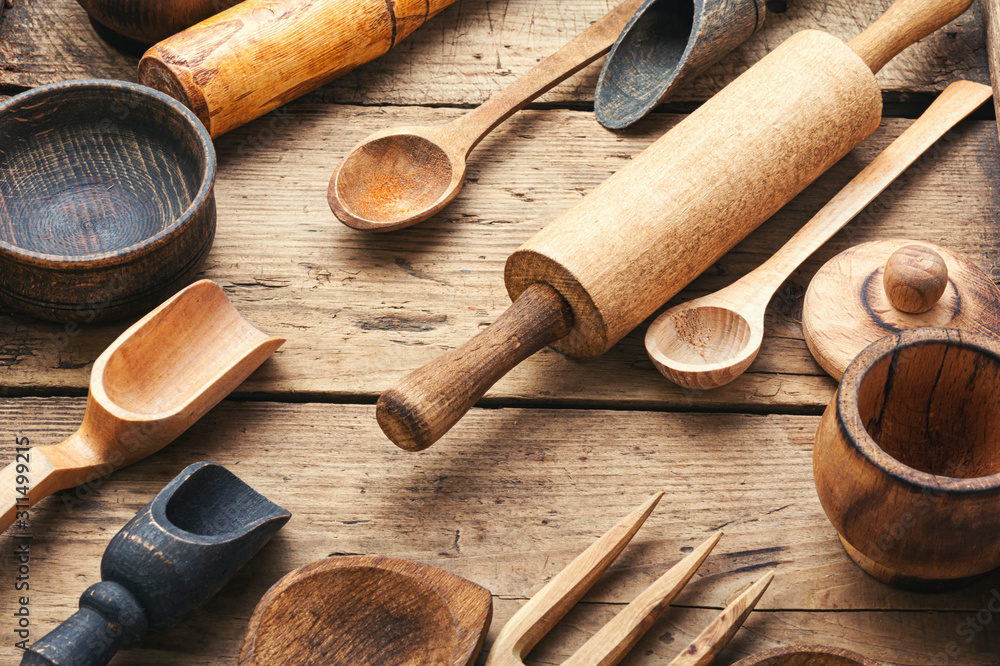 Set of wooden cooking utensils Stock Photo by Nikolaydonetsk