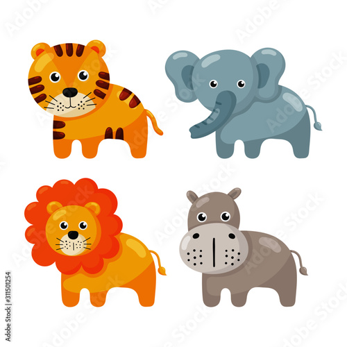 cute animal icon set isolated on white background. vector Illustration.