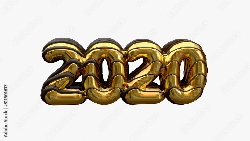 Christmas figure made in 2020 in the form of golden donuts poured on top of a chocolate caramel. New Year sign. 3d rendering isolated on white background Christmas figure made in 2020 in the form of golden donuts poured on top of a chocolate caramel. New Year sign. 3d rendering isolated on white background